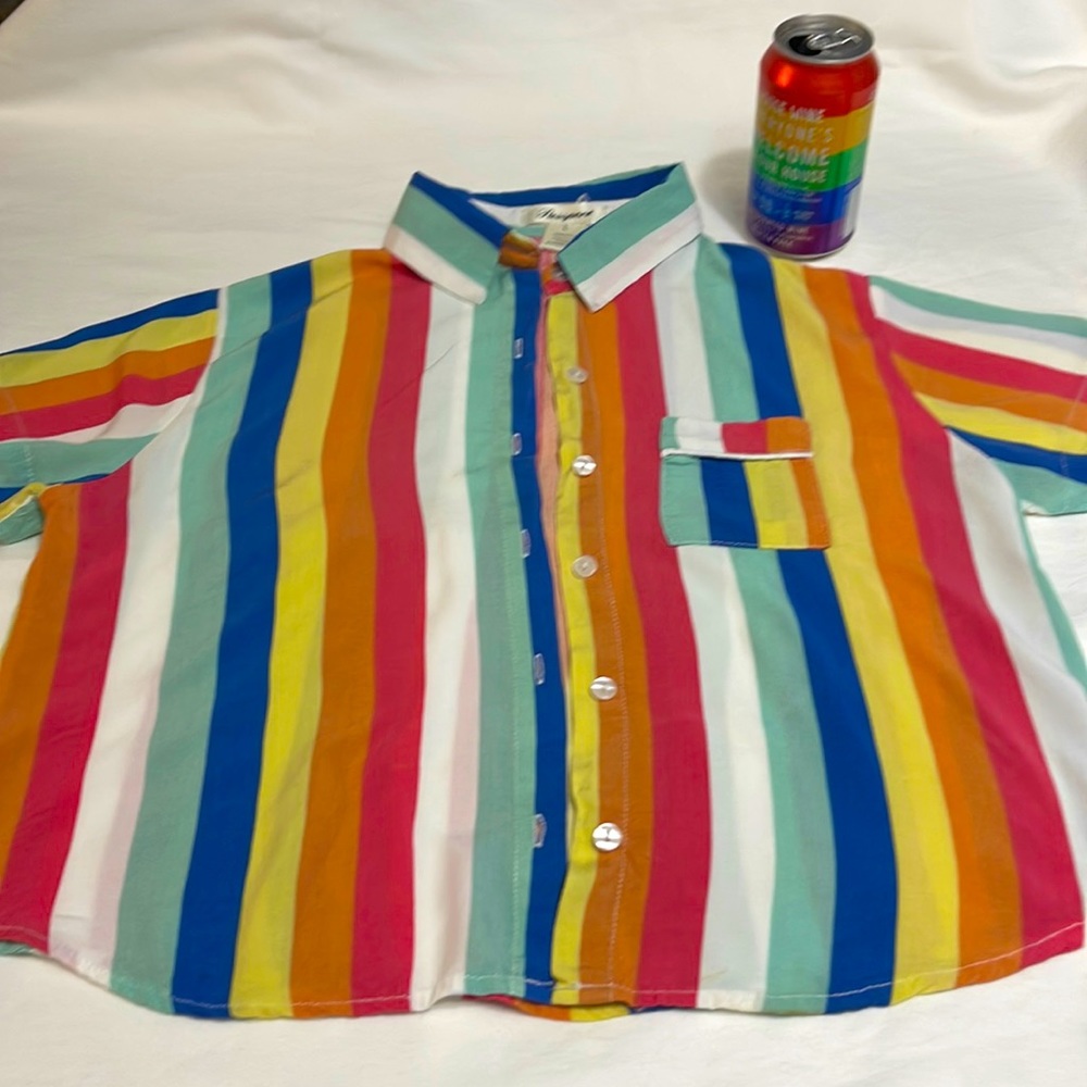 Passport, Rainbow stripes, cropped button down, Size large